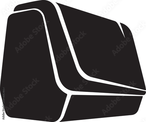 Black geometric shape, abstract icon, modern design element, white outline