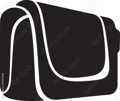 Black messenger bag, sleek shoulder bag, minimalist design, simple icon