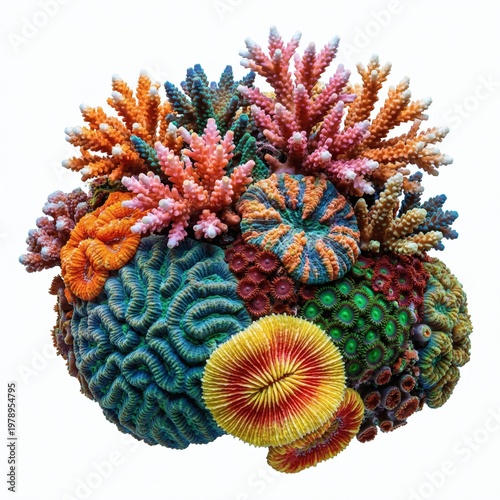 Vibrant Coral Reef Cluster Isolated