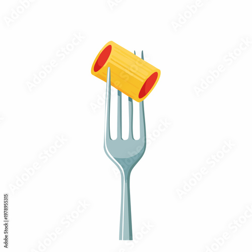 cartoon illustration of rigatoni pasta on a fork