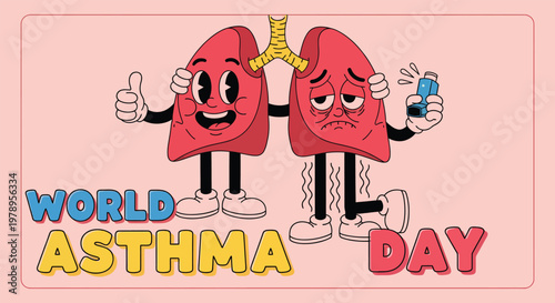 World asthma day illustration personified lungs promoting respiratory health