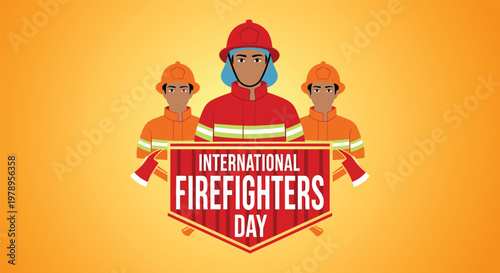International firefighters day illustration with three brave firefighters
