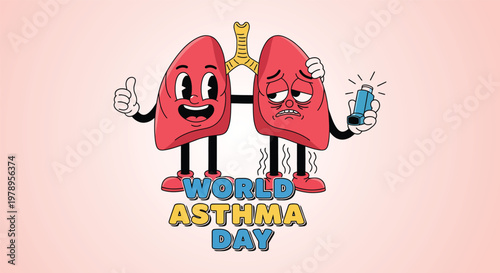World asthma day illustration cartoon lungs promoting awareness