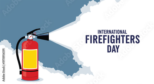 International firefighters day illustration with fire extinguisher and torn paper