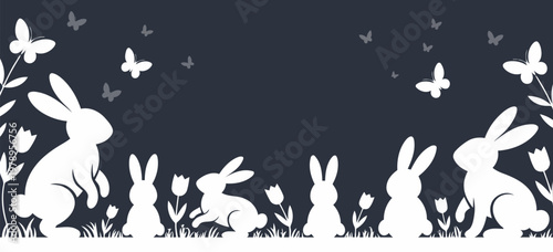 Springtime Easter Design with Bunnies, Butterflies, and Tulips