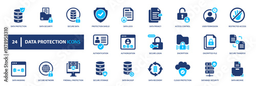 Data protection icons set, Solid icon elements
