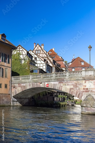Strasbourg in France, old city center with colorful houses, on the canal
