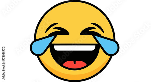 Happy crying laughing emoji emoticon with tears of joy on isolated white background