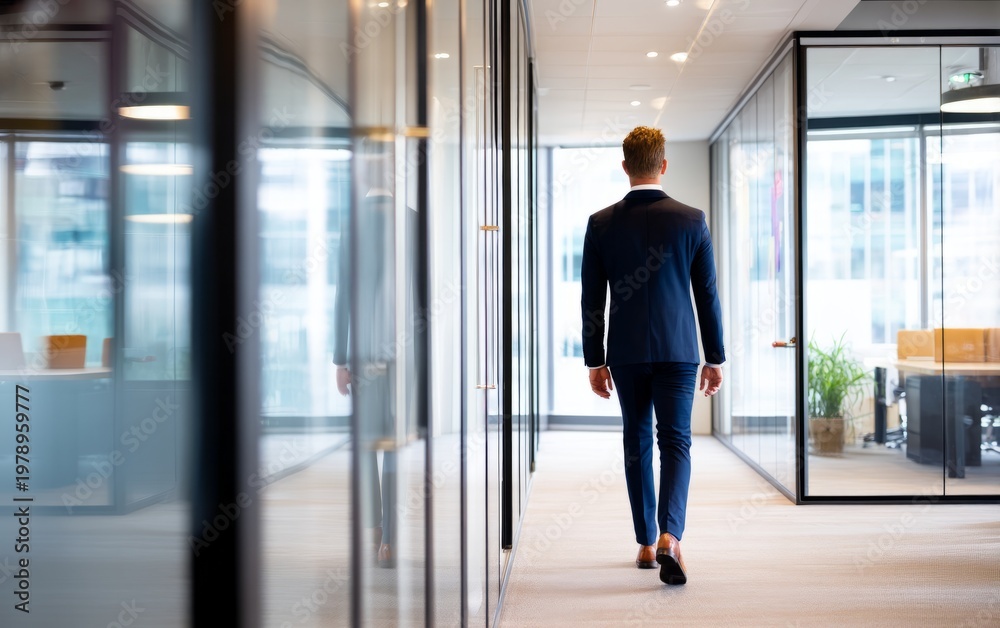 Fototapeta premium Professional Consultant Walking Through a Modern Office Corridor