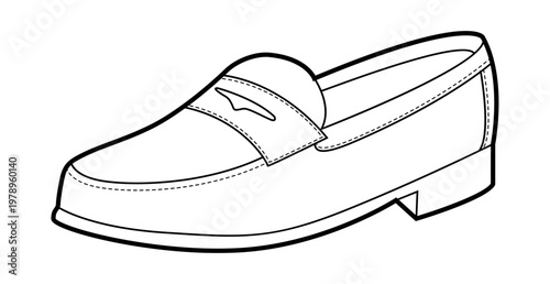 Loafer shoe women single line. Strap front casual footwear for daytime city look everyday wear. Technical fashion illustration CAD mockup clean vector man unisex isolated modern style.