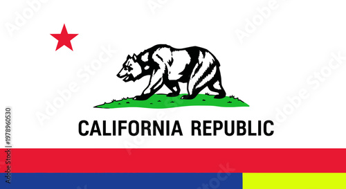 California Republic Flag - Bear State Symbol with Red Star and Stripes