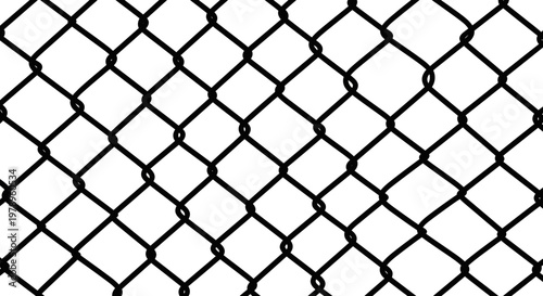 Close-up of black chain link fence pattern on white background