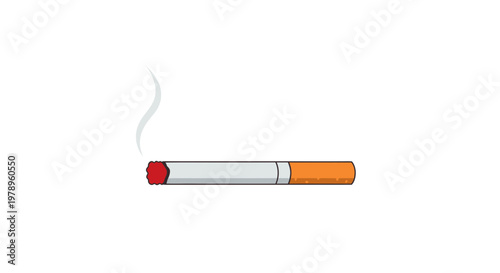 Burning Cigarette with Smoke, Isolated on White Background