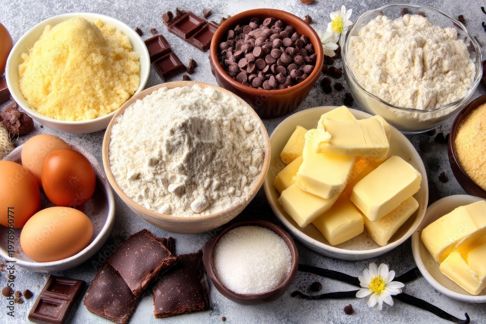 Fototapeta premium Essential Baking Ingredients for Delicious Homemade Desserts and Treats