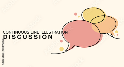 A captivating continuous line vector illustration depicting an artistic arrangement of three overlapping speech bubbles, elegantly designed to symbolize dynamic discussion, open communication, and int