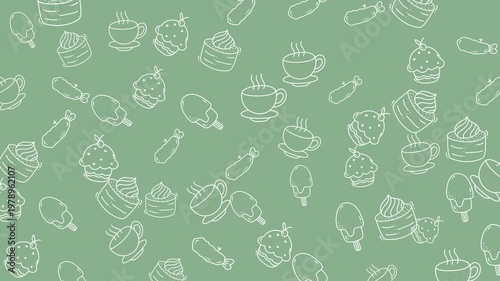 Displays a cute pattern of cupcake, ice cream, and coffee. Great for bakery websites, invitations, and foodrelated marketing materials.