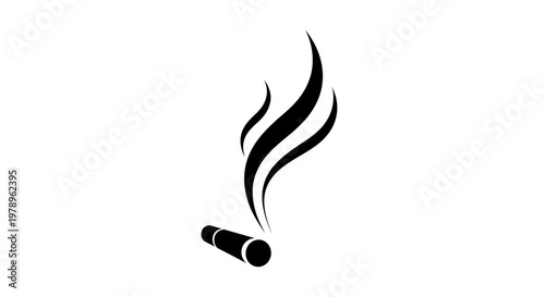 Cigarette with Smoke Rising, Isolated on White Background, Vector Icon