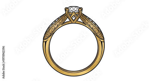 Elegant Gold Diamond Engagement Ring - Detailed Illustration