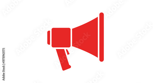 A red megaphone on a bright white background, emphasizing announcement and promotion. This bold, graphic image is perfect for various purposes. 