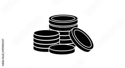 A stack of coin, simple black and white outline. This graphic represents wealth and financial success