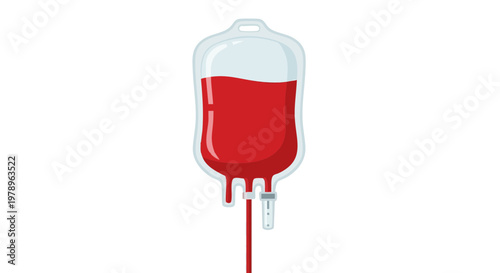 Blood bag with red liquid for transfusion or donation. Medical vector illustration isolated on a white background