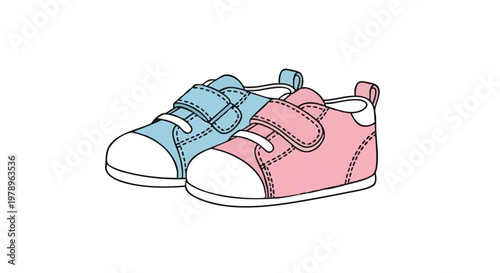 Vector illustration of pink and blue baby shoes isolated on white background