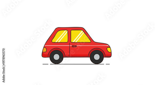 Red toy car illustration in a simple cartoon style. Vector graphic isolated on a white background