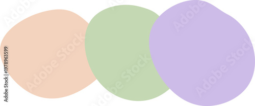 Hand-drawn abstract organic shapes in pastel colors of peach, sage green, and lavender purple illustration