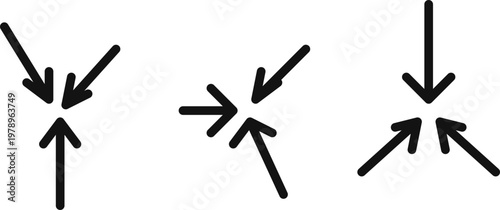 Hand-drawn black minimalist arrow sets pointing towards central focal points for creative impact design illustration