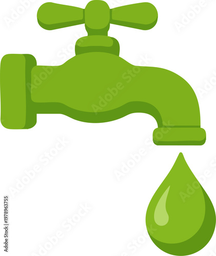 Green Tap and Water Drop: A symbolic illustration showcasing a green tap dispensing a single, prominent water droplet.