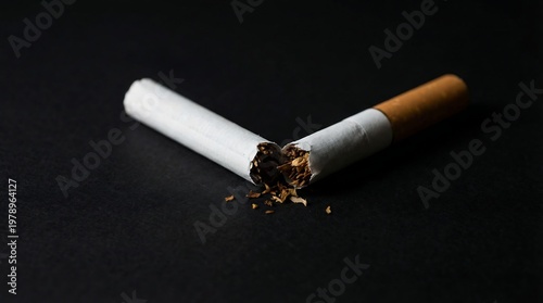 Smoking Cessation: Broken Cigarette Close Up on Black