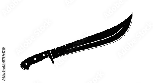 Black Machete Silhouette Isolated on White Background
