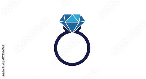 Minimalist Diamond Engagement Ring Icon, Blue Gemstone on White Background