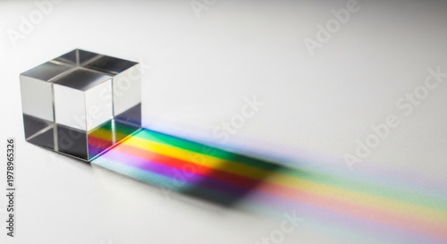 Light Spectrum Refraction Through Glass Prism on White Surface