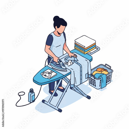 Woman ironing clothes at home.
