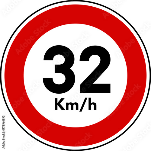 Maximum Speed Limit 32 kmh Traffic Sign Vector
