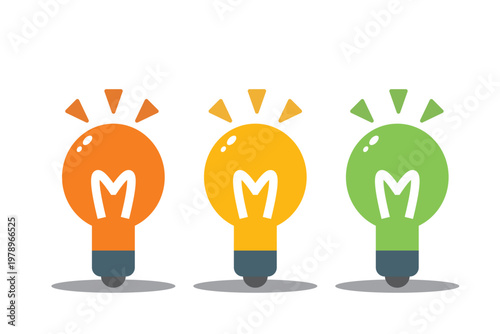 電球 アイデア ビジネス 赤黄緑3色 光る信号機のような配色のカラフルイラスト