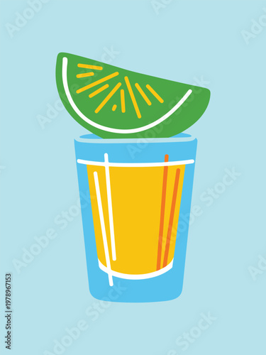 Mexican Tequila Shot Illustration with Lime Wedge - Colorful Fiesta Drink Graphic for Cinco de Mayo