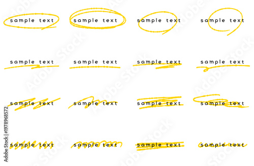 蛍光ペンで書いたような手書きのラインと丸のセット 販促やノートの強調に使えるあしらい