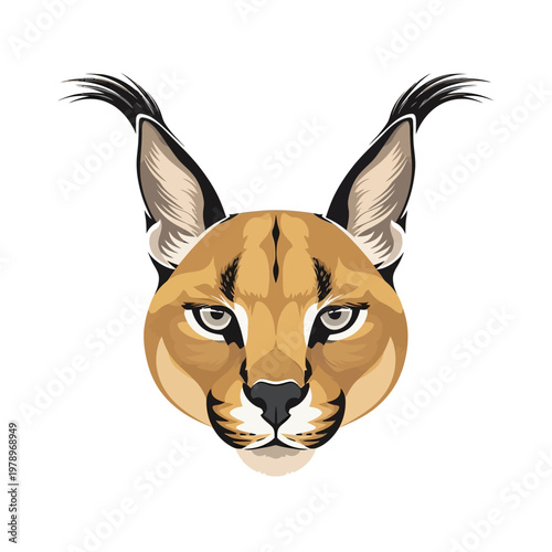 Striking Caracal Head Vector Illustration with Expressive Eyes and Distinctive Tufted Ears, a Minimalist Wild Cat Icon Perfect for Branding or Wildlife Design