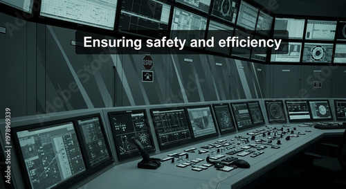 Modern Control Room with Multiple Screens Displaying Data for Safety and Efficiency.
