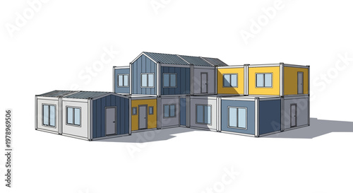 Modern Modular Container House and Office Design 3D Illustration on White Background