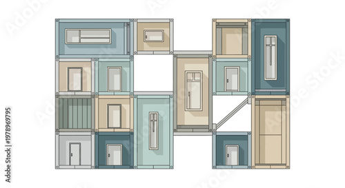 Modern Modular Shipping Container House Complex Vector Illustration