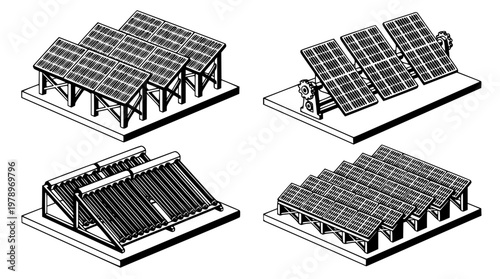 Solar panel systems with different designs and structures shown
