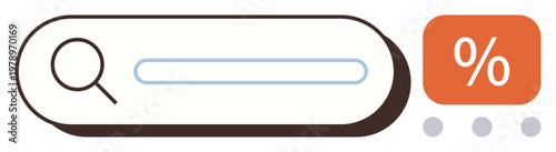 E-commerce, online shopping, browsing interface, web design, marketing, discounts. Search bar with magnifying glass and percentage symbol. E-commerce and online shopping interface concept
