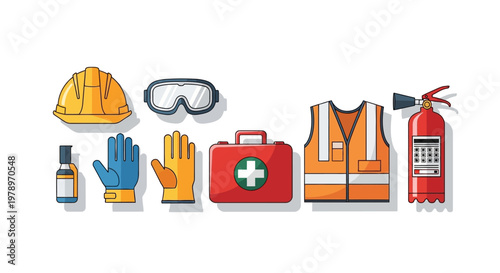 Occupational Safety and Health PPE Equipment Icons Set Vector Illustration
