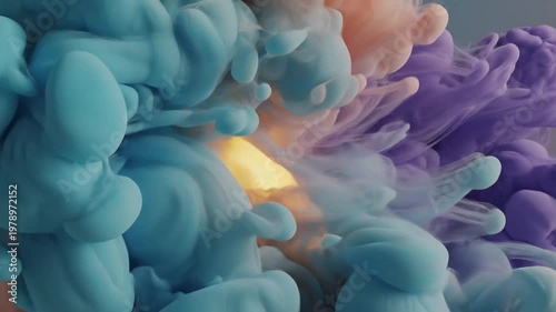 Abstract Colorful Ink Clouds Swirling in Water.