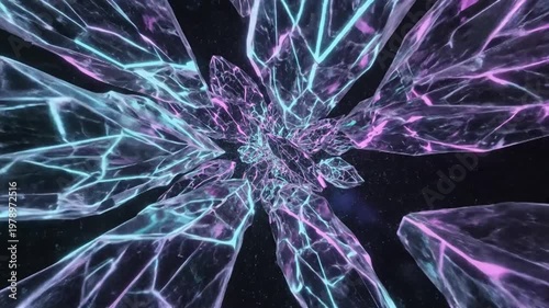 Abstract Crystal Formation in Cosmic Nebula with Neon Glow.