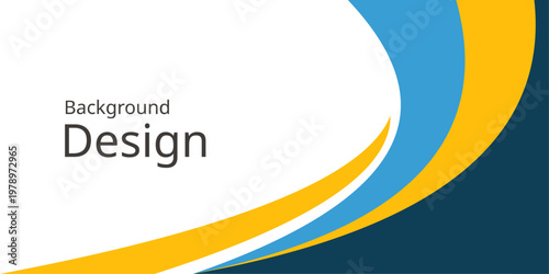 Abstract background features dynamic, flowing curves in vibrant blue, yellow, and deep navy blue. Ideal for business, technology, or marketing presentations and web design.