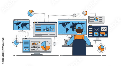 Operator Monitoring Global Data and Real-Time Analytics on Screens